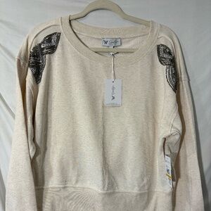 Jessica Simpson Khissa Crew Neck Pullover Large Oatmeal Heather